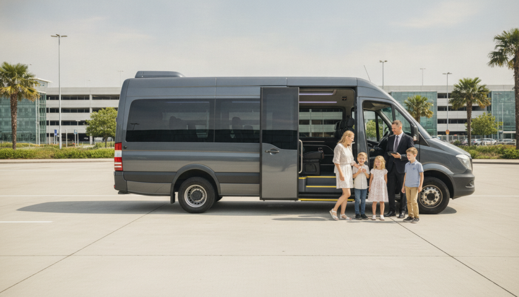 Stress-Free Family Airport Transfers from Birmingham: Your Guide to a Smooth Start — executive minibus meeting a group at Birmingham Airport