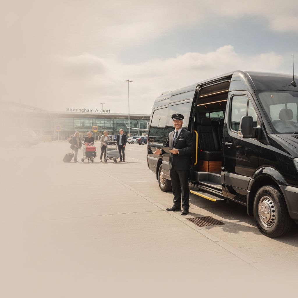 Meet & Greet at Birmingham — executive minibus meeting a group at Birmingham Airport
