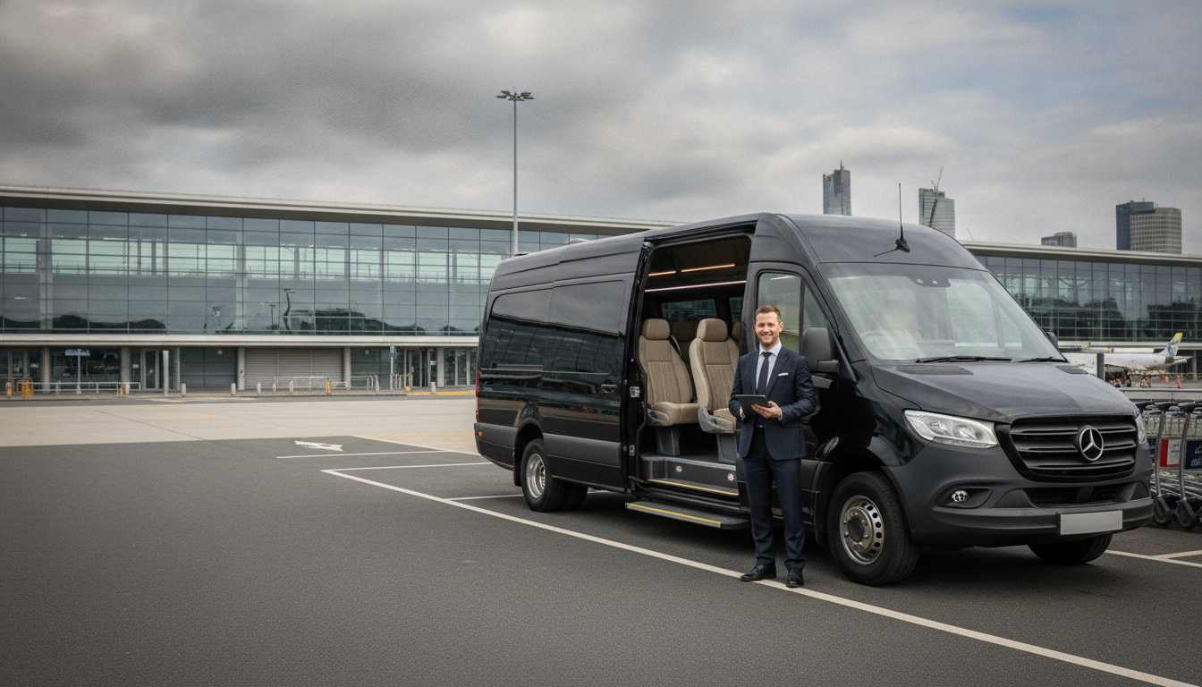 Streamlining Your Next Birmingham NEC or ICC Event: Group Transport Solutions — executive minibus meeting a group at Birmingham Airport