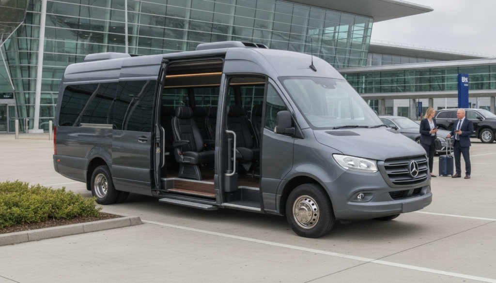 Team Travel Optimised: Cost-Effective Group Airport Transfers for Birmingham Firms — executive minibus meeting a group at Birmingham Airport